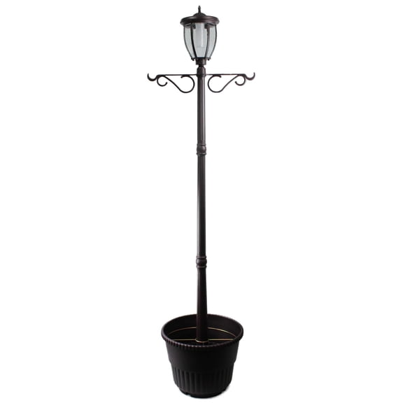 312064 Kenwick Single Head Solar Lamp Post and Planter with Plant Hanger, 7 ft, Bronze