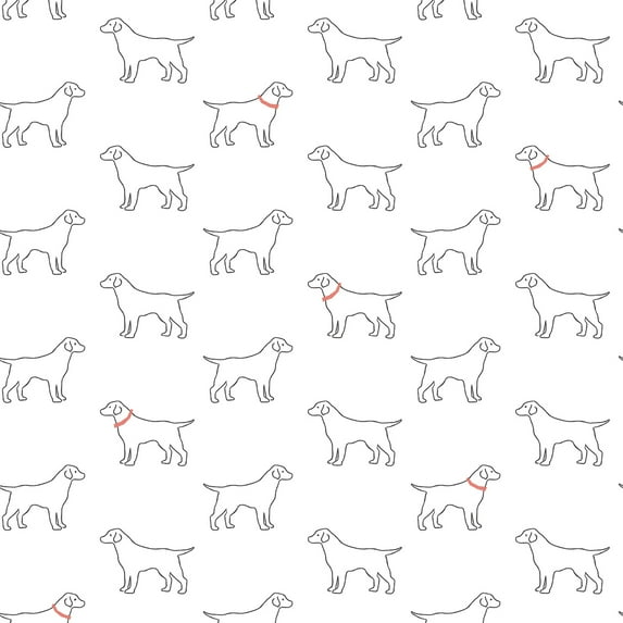 3122-10400 Yoop White Dog Wallpaper with Outlines of Labradors in Off White Gray Neutral Colors Modern Style Prepasted Acrylic Coated Paper