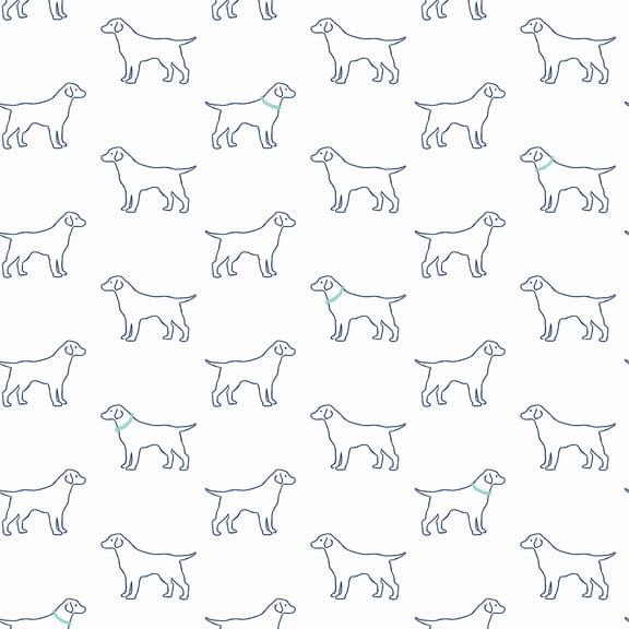 3122-10404 Yoop Off-White Dog Wallpaper with Outlines of Labradors in Off White Blue Colors Modern Style Prepasted Acrylic Coated Paper