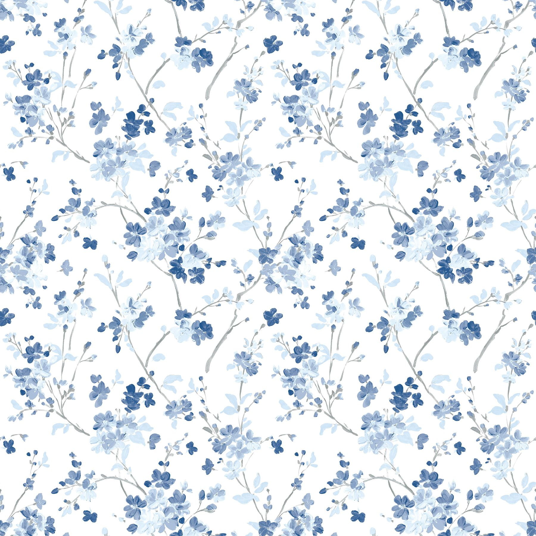3122-10902 Glinda Navy Floral Trail Wallpaper with Feminine Vintage Stylings in Navy Blue White Colors Farmhouse Style Prepasted Acrylic Coated Paper