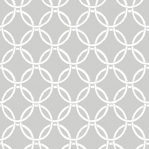 3122-11030 Quelala Grey Ring Ogee Wallpaper with Interlocking Circle Chain in Grey White Colors Modern Style Prepasted Acrylic Coated Paper