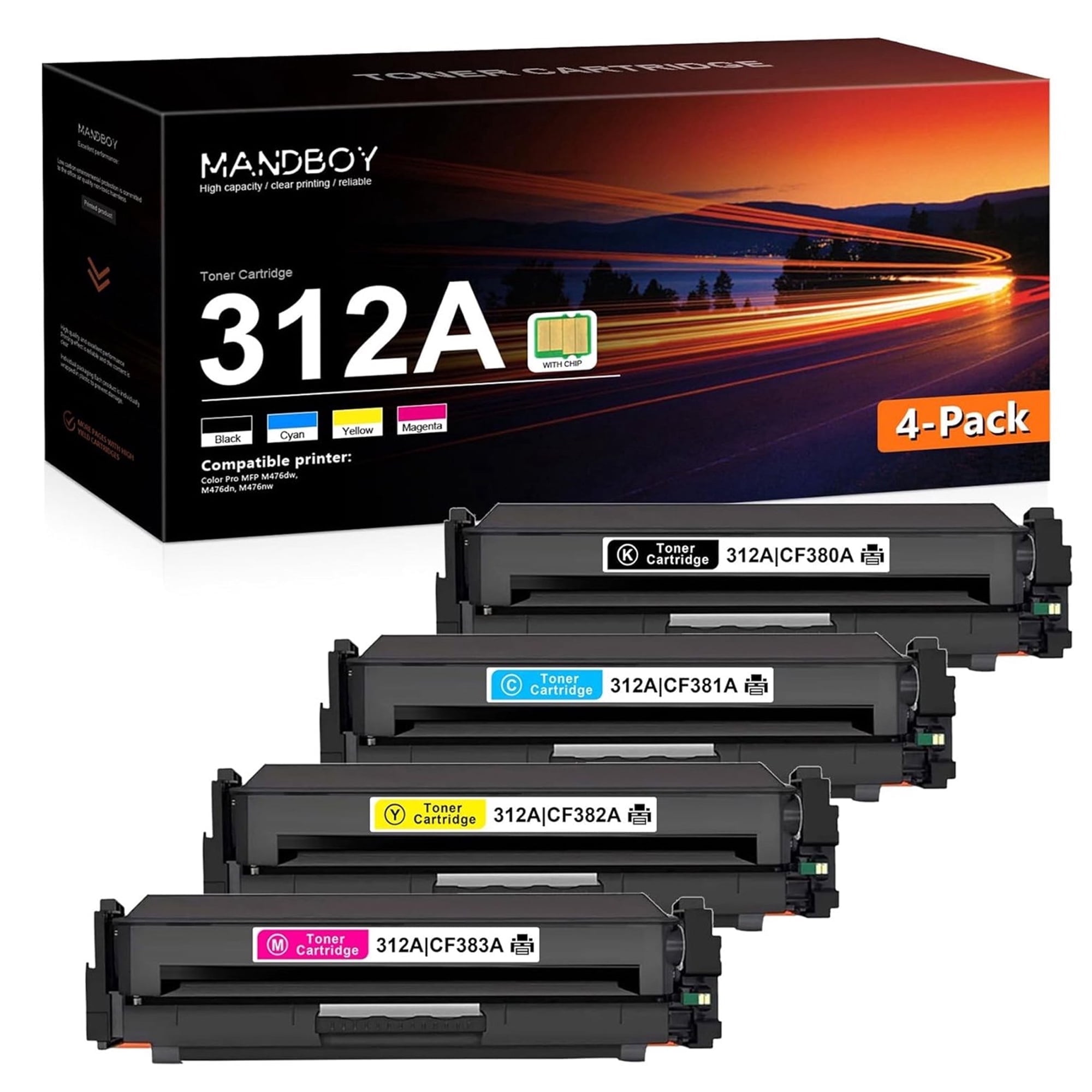 Set Toner Cf380a Cf381a Cf382a Cf383a Set Toner Compatibili Per HP CF380A ( 312A), 4 Colori, Resa 2400 Pagine - Perfetto Per LaserJet Pro M476dn, M476nw Cartucce CF380A CF381A CF382A CF383A - Foto 11