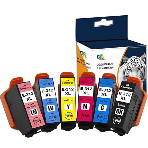 312XL Ink Cartridges, 6-Pack (BK/C/M/Y/LC/LM) Compatible Replacement for XP-8500/8600/8700, and XP-15000 Printers