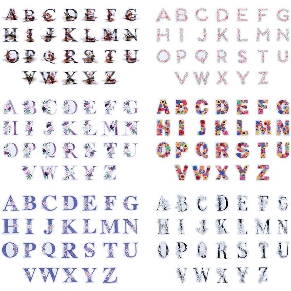 312pcs 6 Styles Flower Letter Stickers Waterproof Transparent Journal Stickers Self-Adhesive Capital Letters Stickers Letter A-Z Colorful