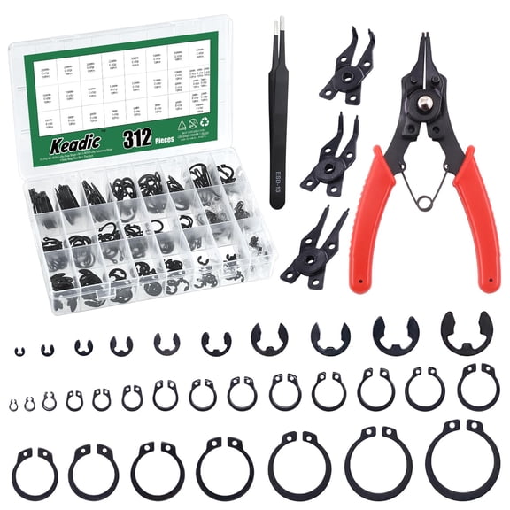 312pcs Snap Ring Assortment Kit with Pliers and Tweezers Alloy Steel