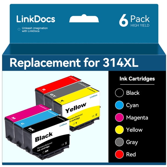 312xl, T314xl Ink Cartridge with Latest Chips Replacement for Epson 312XL 314XL T312XL T314XL to use with Epson Expression Photo XP-15000 XP15000 Printer (6 Pack, B/C/M/Y/GY/R)