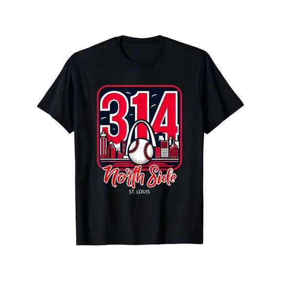 314 North Side St Louis Baseball Fans City Skyline T Shirt, Funny Shirts, Mens Graphic T-shirts, Cotton Tshirts for Men, 100% Cotton, 220g, Soft and Comfortable Short Sleeves