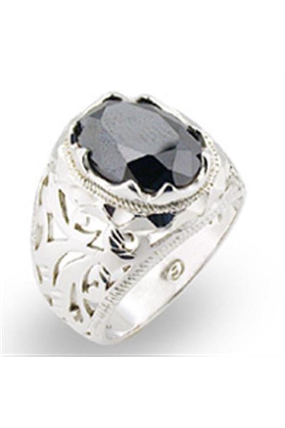 High-Polished 925 Sterling Silver Ring with AAA Grade CZ in Jet for Women Style 31408