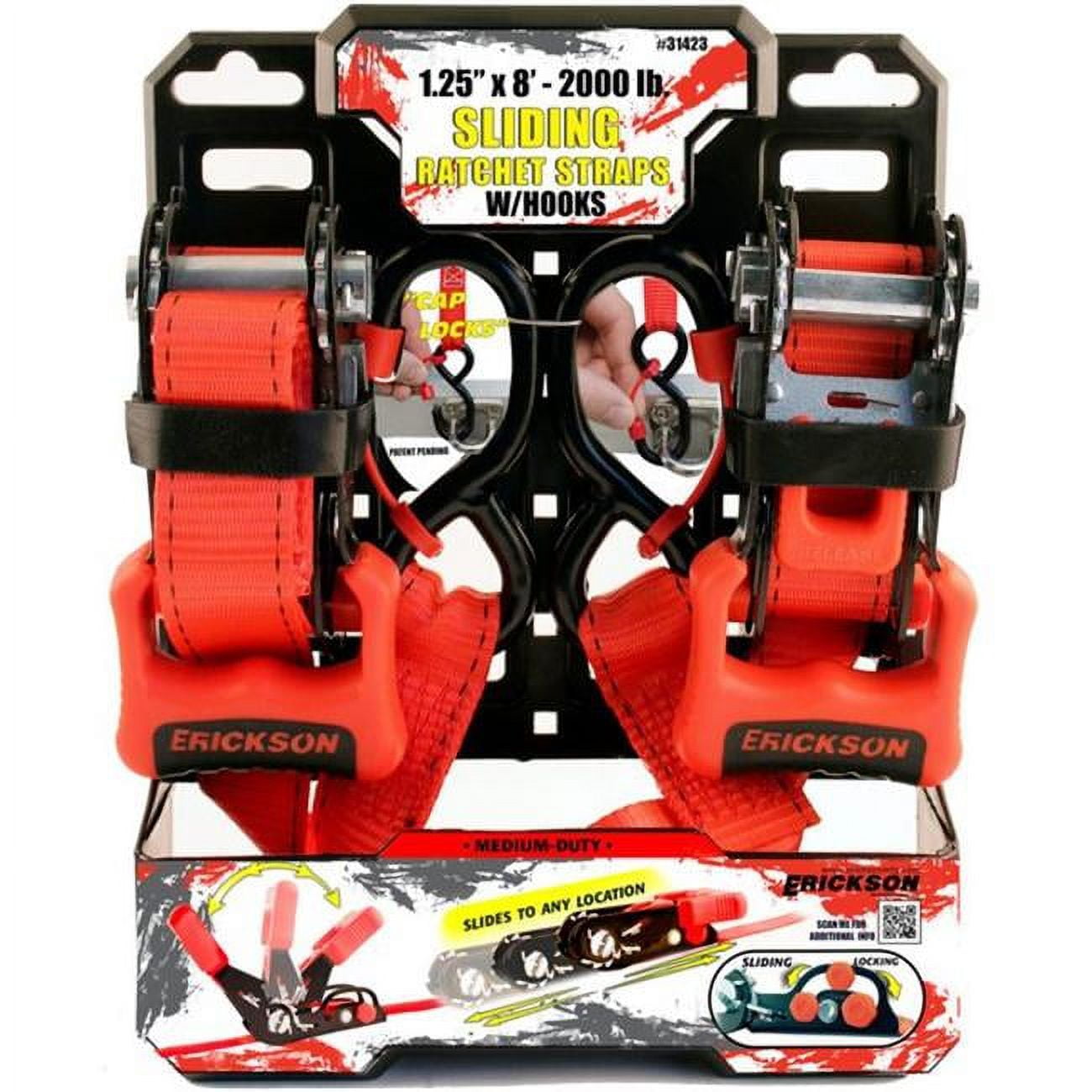 31423 1.25 in. x 8 ft. 2000 lbs Sliding Ratchet Straps with Caplocks ...