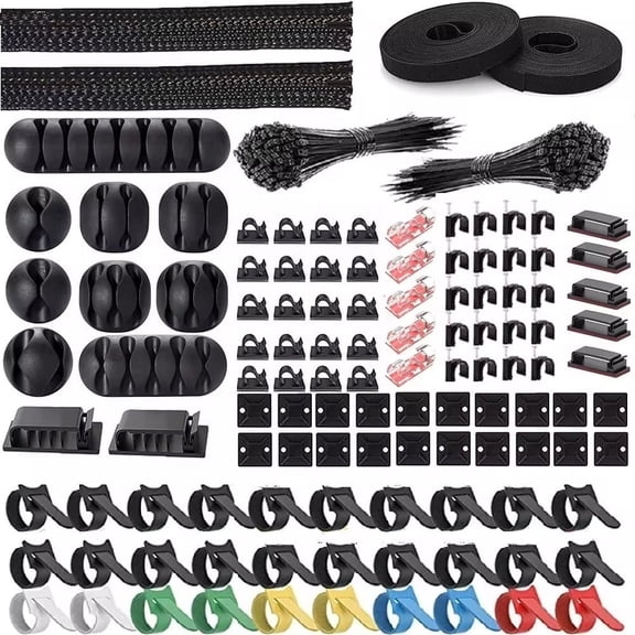 315 Piece Cable Organizer Kit with Cable Clips, Cable Sleeves, Zip Ties & Adhesive Cable Holders
