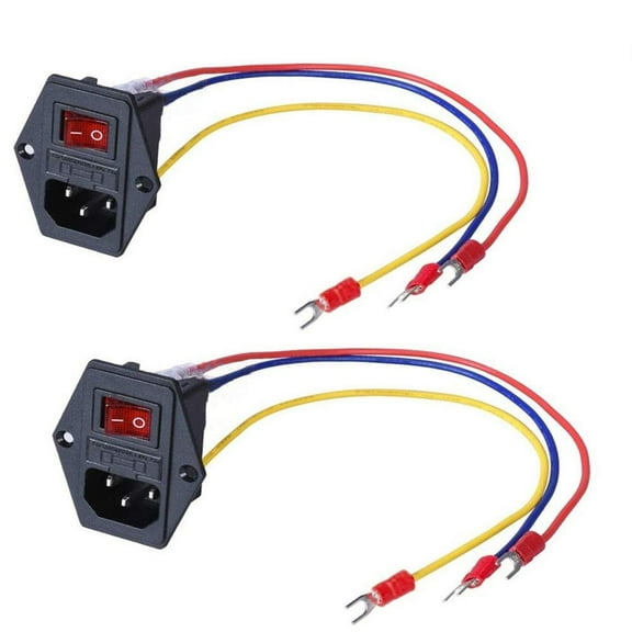 315250 Rocker Switch On/Off Power Outlet Entry Module Plug 10 Fuse Switch with 18 Wire Material 3-pin - 2 pieces