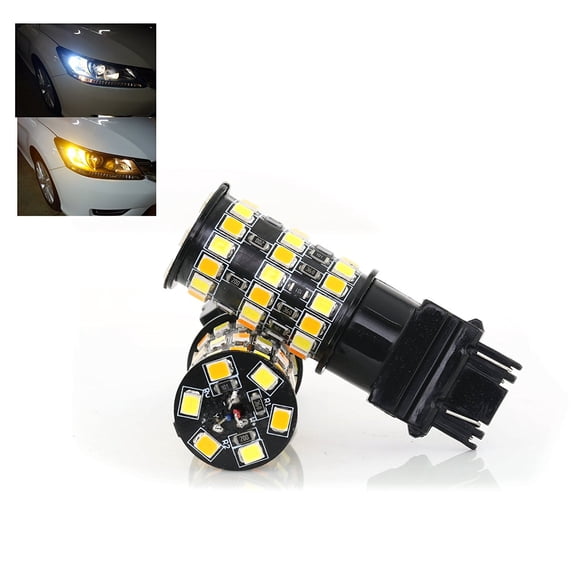 3157 High Power White Amber Yellow Dual Color 2835 48-SMD Type 2 Switchback Turn Signal/Parking Light Bulbs (3157, White/Amber)