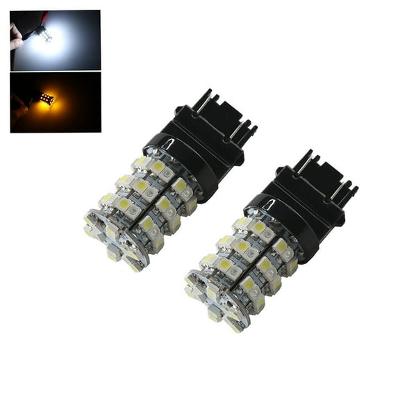 3157 High Power White Amber Yellow Dual Color 60-LED Type 2 Switchback Turn Signal Corner Light Bulbs (3157, White/Amber)