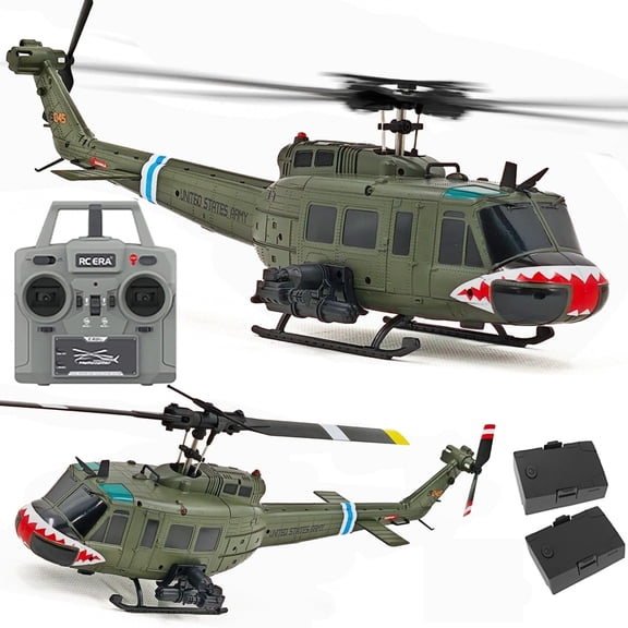 315MM UH-1 Remote Control Helicopter Aircraft for Adults Expert 6CH C032 Maintain Altitude Brushless Motor Optical Flow Positioning/Fly Upside Down 3D Rolling Hobby RC Heli (RTF 2Battery)