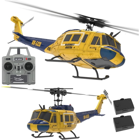 315MM UH-1 Remote Control Helicopter Aircraft for Adults Expert 6CH C032 RC Heli Maintain Altitude Brushless Motor/Optical Flow Positioning/Fly Upside Down 3D Rolling (RTF Yellow 2Battery)