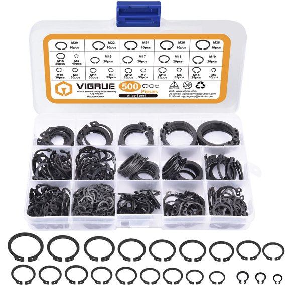 315Pcs Snap Ring Shop Assortment Alloy Steel External Circlip Snap Retaining Clip Rings Set, 15 Sizes