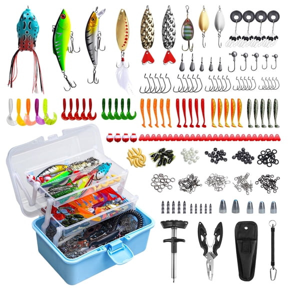 315pcs Portable Fishing Lures Tackle Box With Pliers & Hook Remover 3-tier Compact Organizer Crankbaits/swivels/soft Baits All-in-one Gear For Freshwater Saltwater