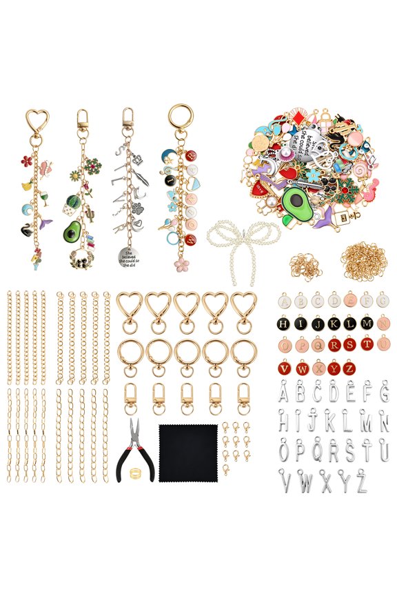 316 Pieces Keychain Making Kit Including 117 Charm 15 Key Ring Clip 20 Extension Chain 150 Jump Ring Jewellery Pliers and More