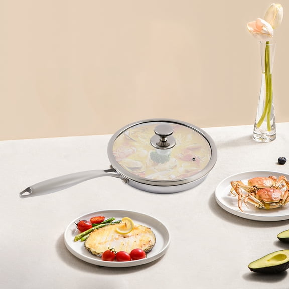 316 Stainless Steel 26cm Frying Pan Double-Sided Non-Stick Pan With Glass Cover Gas Induction Cooker Universal