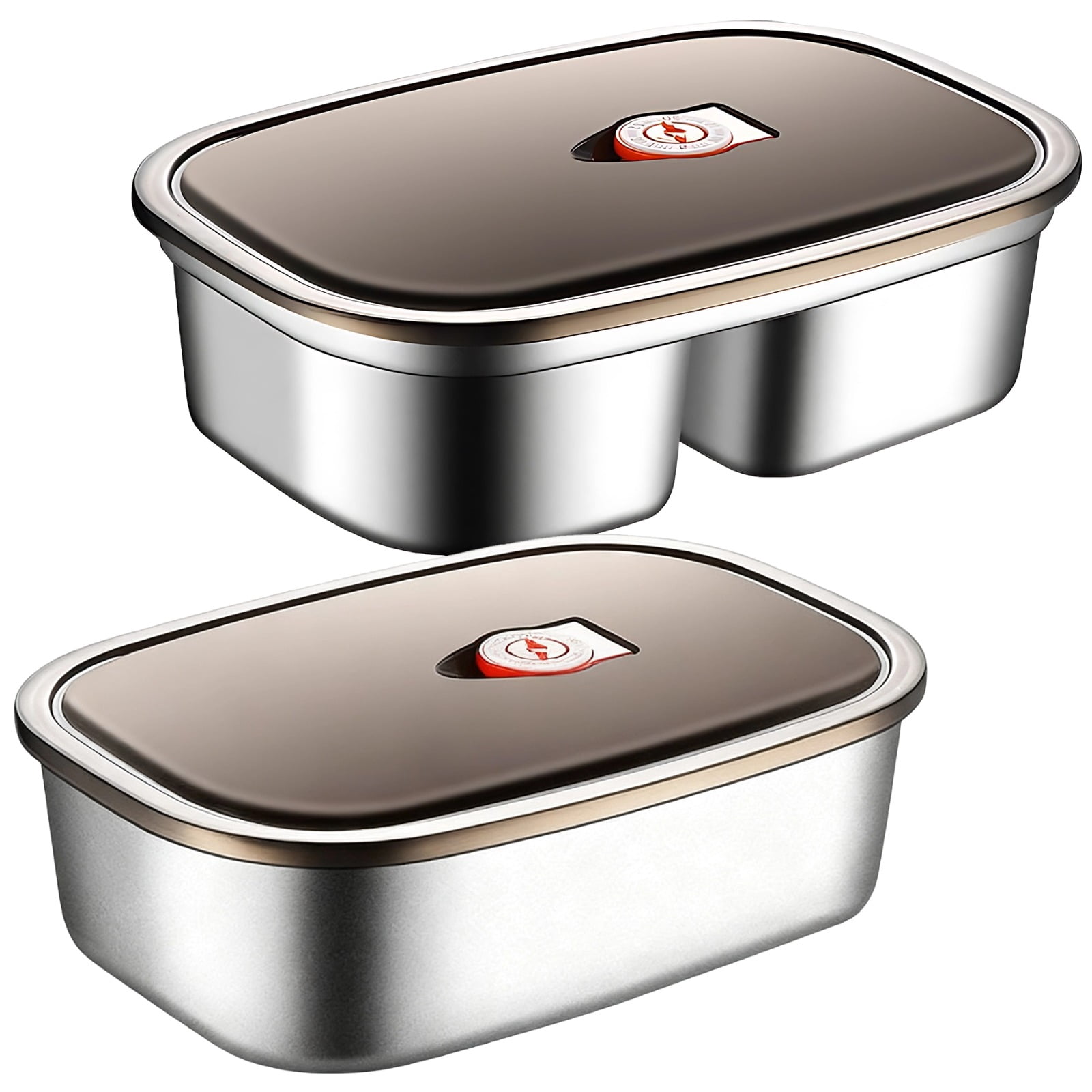 316 Stainless Steel Adult Lunchbox, 2-Compartment & Single Bento Box Set, Leak-Proof Food Container, 40.6 fl oz, 8.5 x 6.1 x 2.6 in