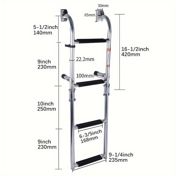 316 Stainless Steel Boat Ladder 3 Step/ 4 Step Foldable Boarding Ladder Stern Foldable Boat Launching Ladder Suitable for Yachts/ Ships