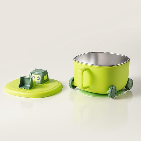 316 Stainless Steel Bowls Kids Plates Scald Proof Food Containers Featuring Cute Cartoon Shape Babies Feeding Set Tableware, 16x10 cm, Green