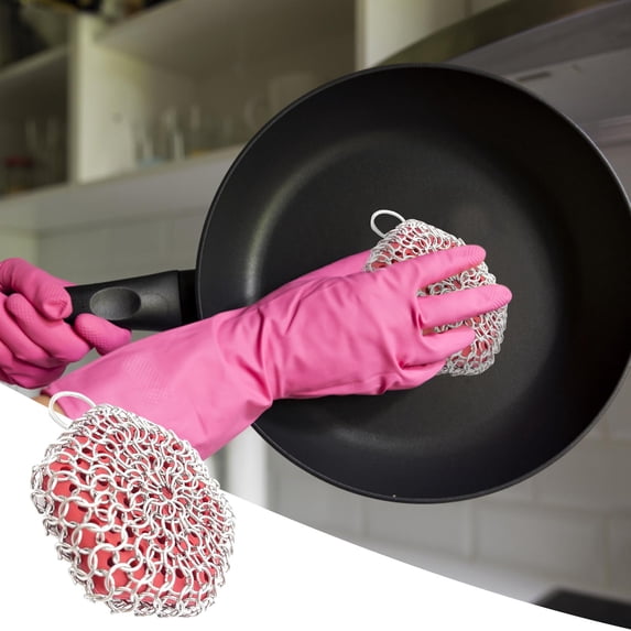 316 Stainless Steel Cast Iron Cleaner Chainmail Scrubber, Quick Efficient Pot Cleaning Mesh, Rust Proof Reusable Scrub Pad for Skillet Wok Grill Pan Faucet Kitchen Cookware
