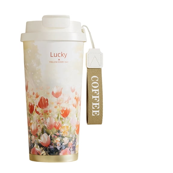 316 Stainless Steel Ceramic Inner Liner Vacuum Cup, Portable with Carrying Strap, Pop-up Straw, Outdoor Sports Water Bottle/17.6 Oz