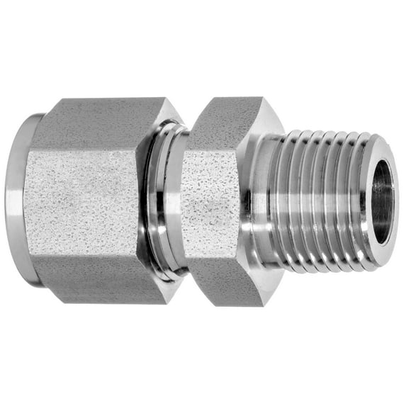 316 Stainless Steel Double Ferrule Instrumentation Tube Fitting - Male Straight - 3/8" Tube OD x 3/8" NPT Male