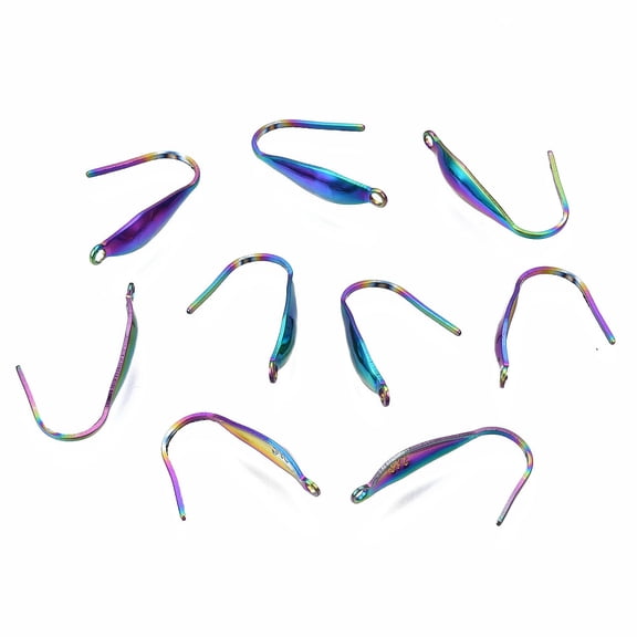316 Stainless Steel Earring Hooks Ear Wire with Vertical Loop Rainbow Color 19~21x4.5mm Hole: 1.4mm Pin: 0.8mm