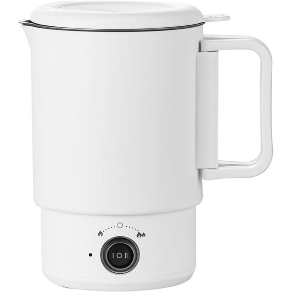 316 Stainless Steel Electric Kettle & Mini Cooking Pot 700ml Portable Travel Kettle with 2 Power Modes (300W/600W), Detachable Base & Foldable Handle for Hotel/Office Use