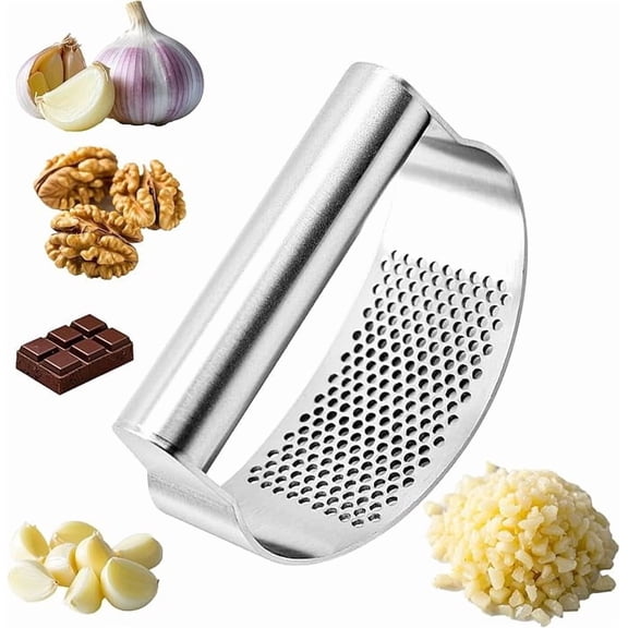 316 Stainless Steel Garlic Press Rocker, Ergonomic Garlic Crusher with Handle, Heavy Duty Dishwasher Safe Garlic Mincer, Rust Proof Kitchen Tool for Ginger, Herbs