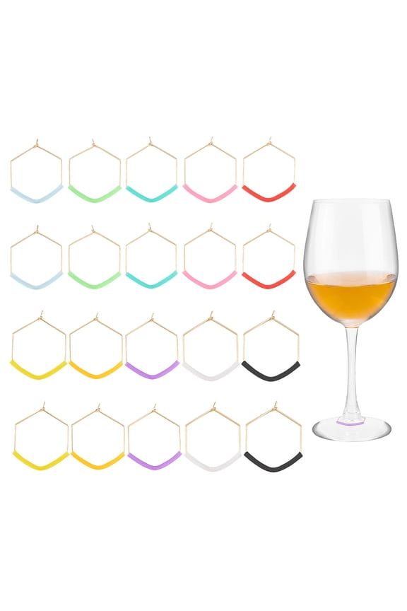 316 Stainless Steel Hoop Wine Glass Charms with Rubber Mixed Color 33mm 20pcs/set