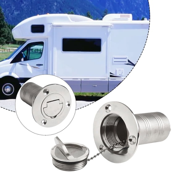 316 Stainless Steel Keyless Fuel Tank Cap 1-1/2 Inch For Boat RV Trailer for Camper Marine Grade Deck Fill Secure Retaining Chain Fuel Label Mirror Polished Finish