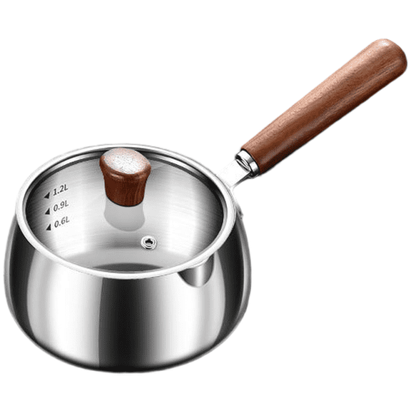 316 Stainless Steel Multi Layer Bottom Milk Pot with Walnut Handle