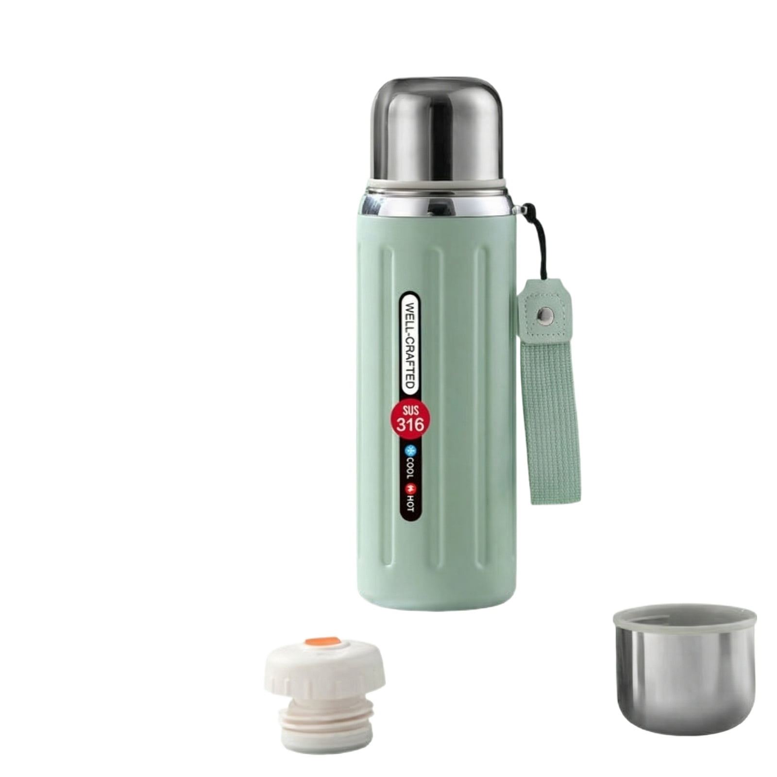 316 Stainless Steel Water Bottle, Insulated Stainless Steel Water Bottle, 27Oz Capacity, Leak Proof, Tea Infuser, Sage Green, Carry Strap, 1 Pc, Portable Travel Sports Use, Hot