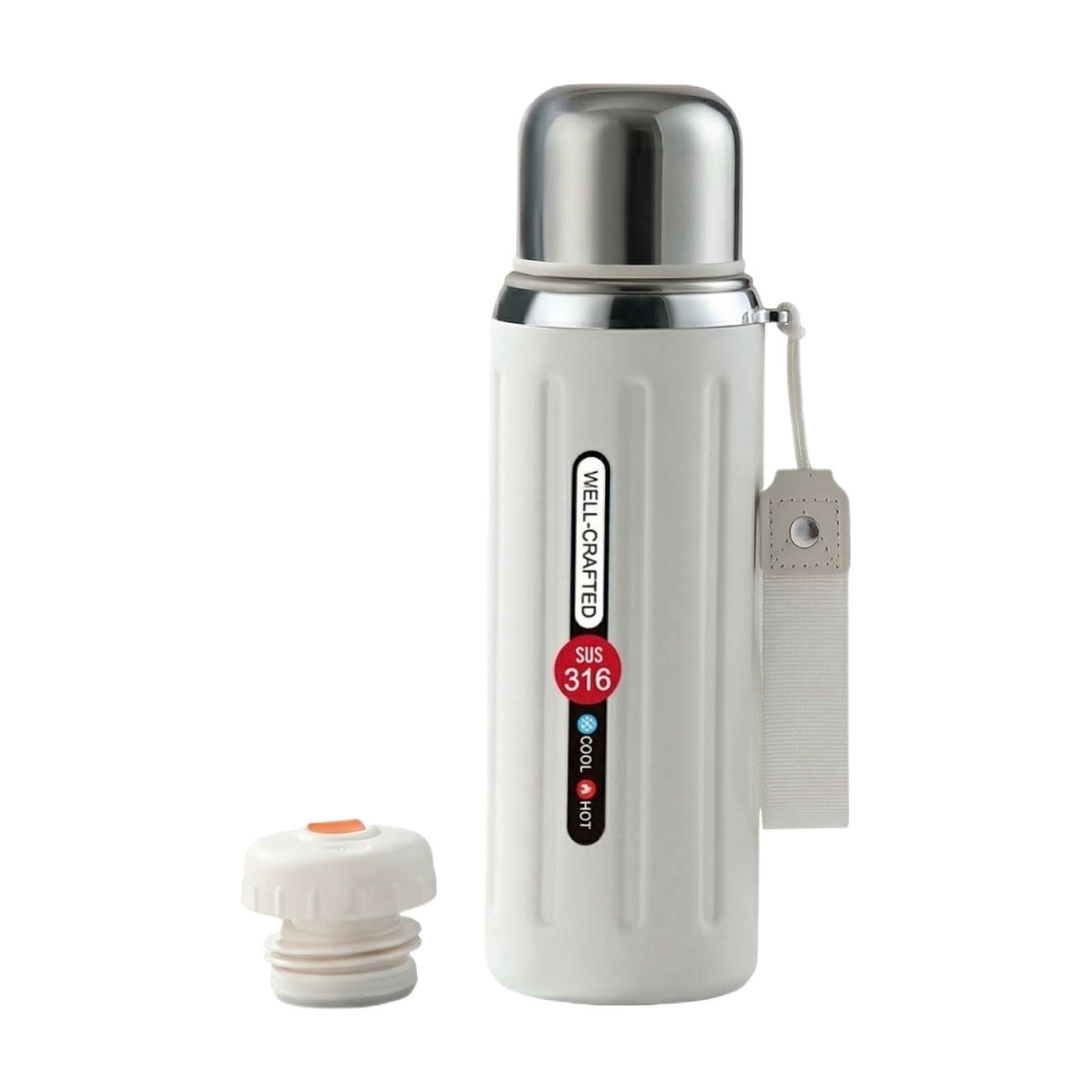 316 Stainless Steel Water Bottle, Insulated Stainless Steel Water Bottle, 27Oz, Leak Proof, Hot and Cold Retention, Removable Tea Infuser, White, Portable Travel Strap, 1 Pc