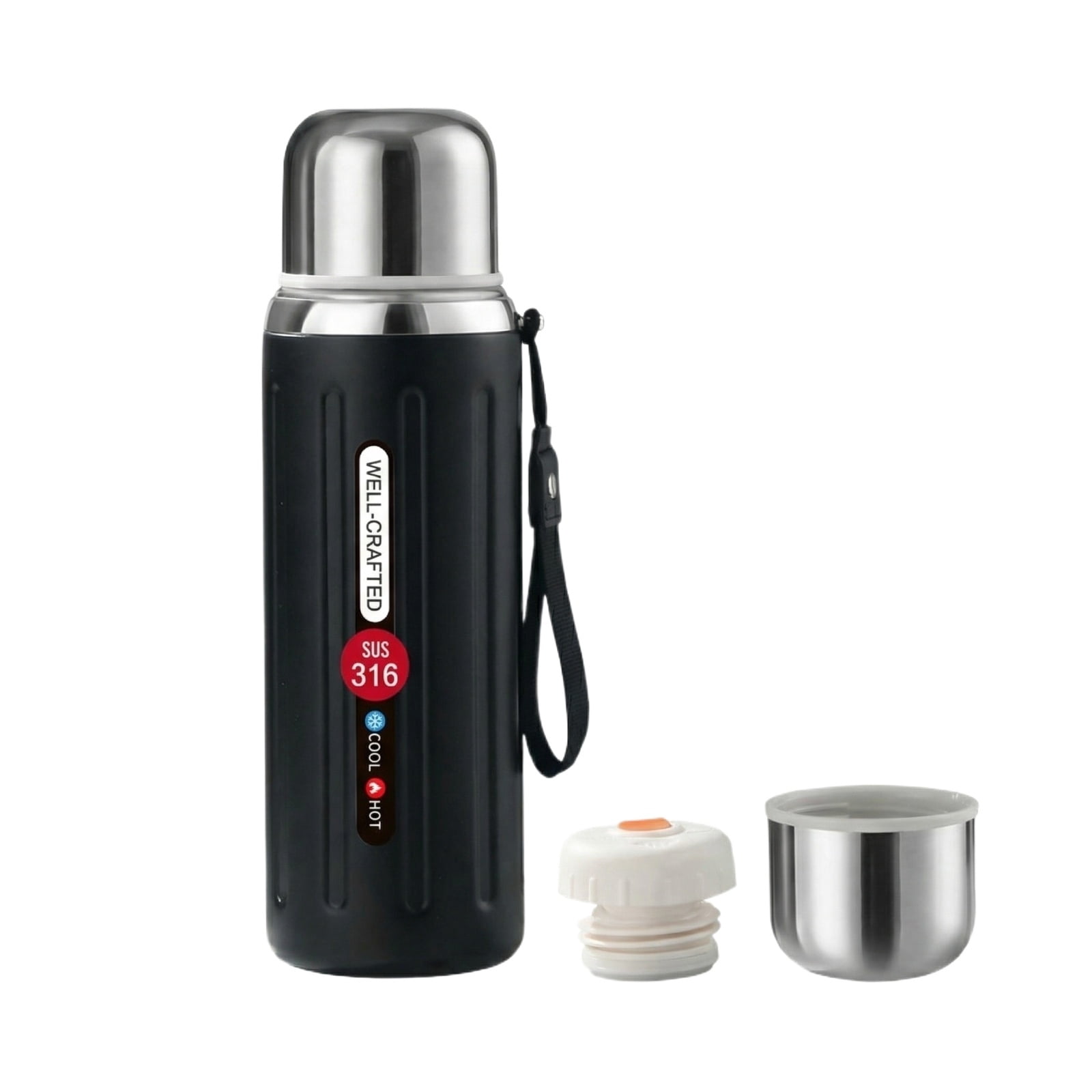 316 Stainless Steel Water Bottle, Insulated Stainless Steel Water Bottle, Leak Proof, 27Oz, Black, Portable Vacuum, Removable Infuser, Strap, Travel Sports, Hot and Cold, 1 Pc