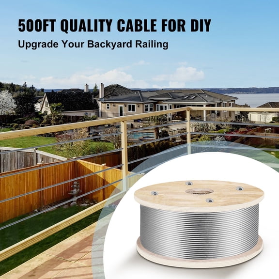 316 Stainless Steel Wire Rope 500ft Length,Steel Wire Cable 3/16",Steel Cable Railing Decking With 1x19 Strands Construction,4700lbs Breaking Strength For Stair,Handrail,Clothesline