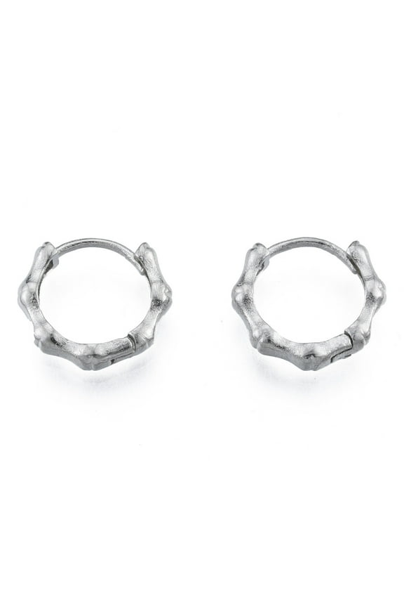316 Surgical Stainless Steel Bamboo Stick Hoop Earrings for Men Women Stainless Steel color 14.5x15.5x3.5mm Pin: 1mm