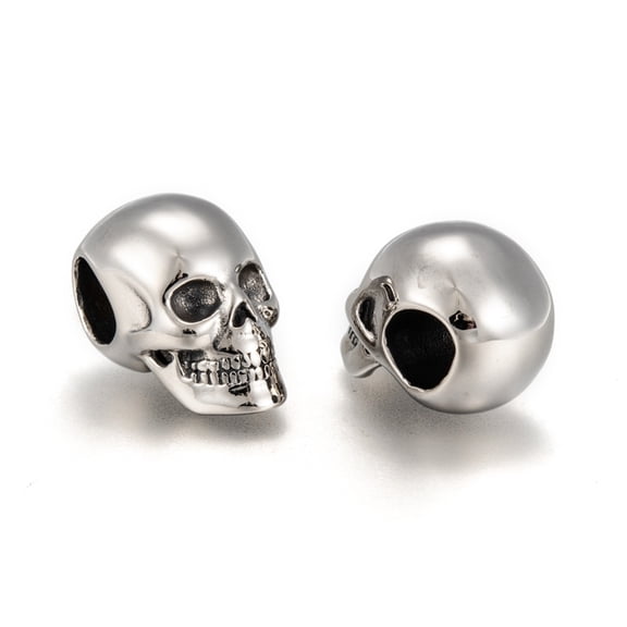 316 Surgical Stainless Steel Beads Skull Large Hole Beads Antique Silver 25x15x17.5mm Hole: 7.5mm
