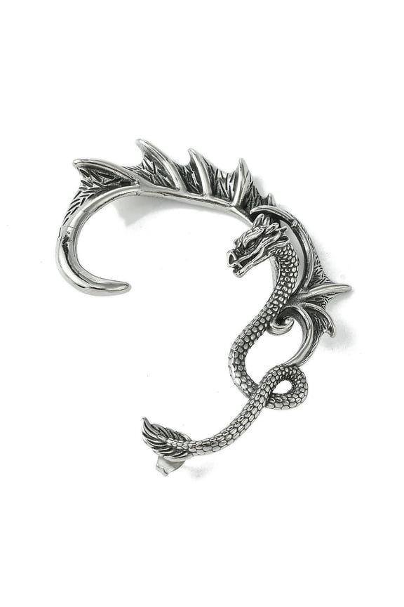 316 Surgical Stainless Steel Cuff Earrings Dragon Left Silver 60.5x48.5mm