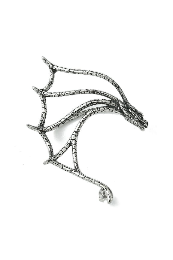 316 Surgical Stainless Steel Cuff Earrings Dragon Right Silver 77x50mm