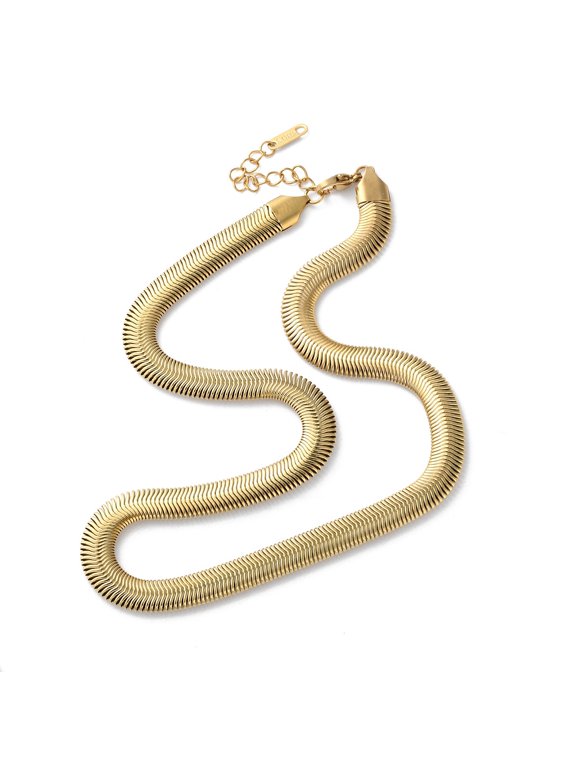 316 Surgical Stainless Steel Flat Snake Chain Necklaces Real 18K golden Plated 16.02 inch(40.7cm)