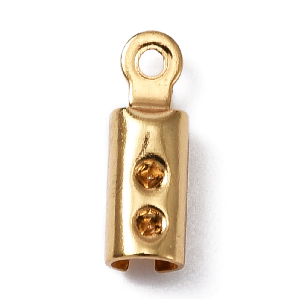 316 Surgical Stainless Steel Folding Crimp Ends Real 18K Gold Plated 10x3mm Hole: 0.9mm Inner Diameter: 2.6mm
