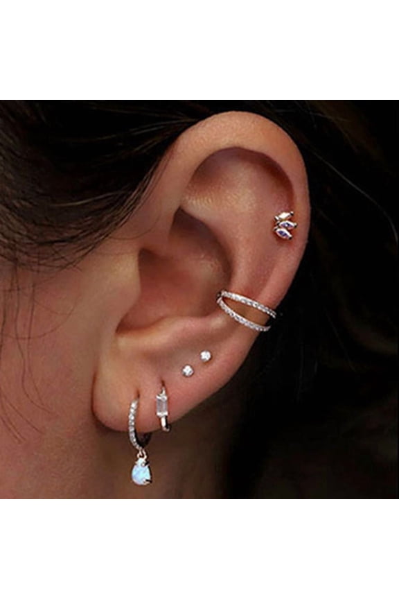 316 Surgical Stainless Steel Micro Pave Clear Cubic Zirconia 2 Line Hoop Cartilage Earrings Stainless Steel Color 10mm Pin: 1.2mm