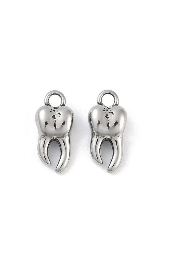 316 Surgical Stainless Steel Pendants Tooth Charm Silver 17x8x6mm Hole: 2.3mm