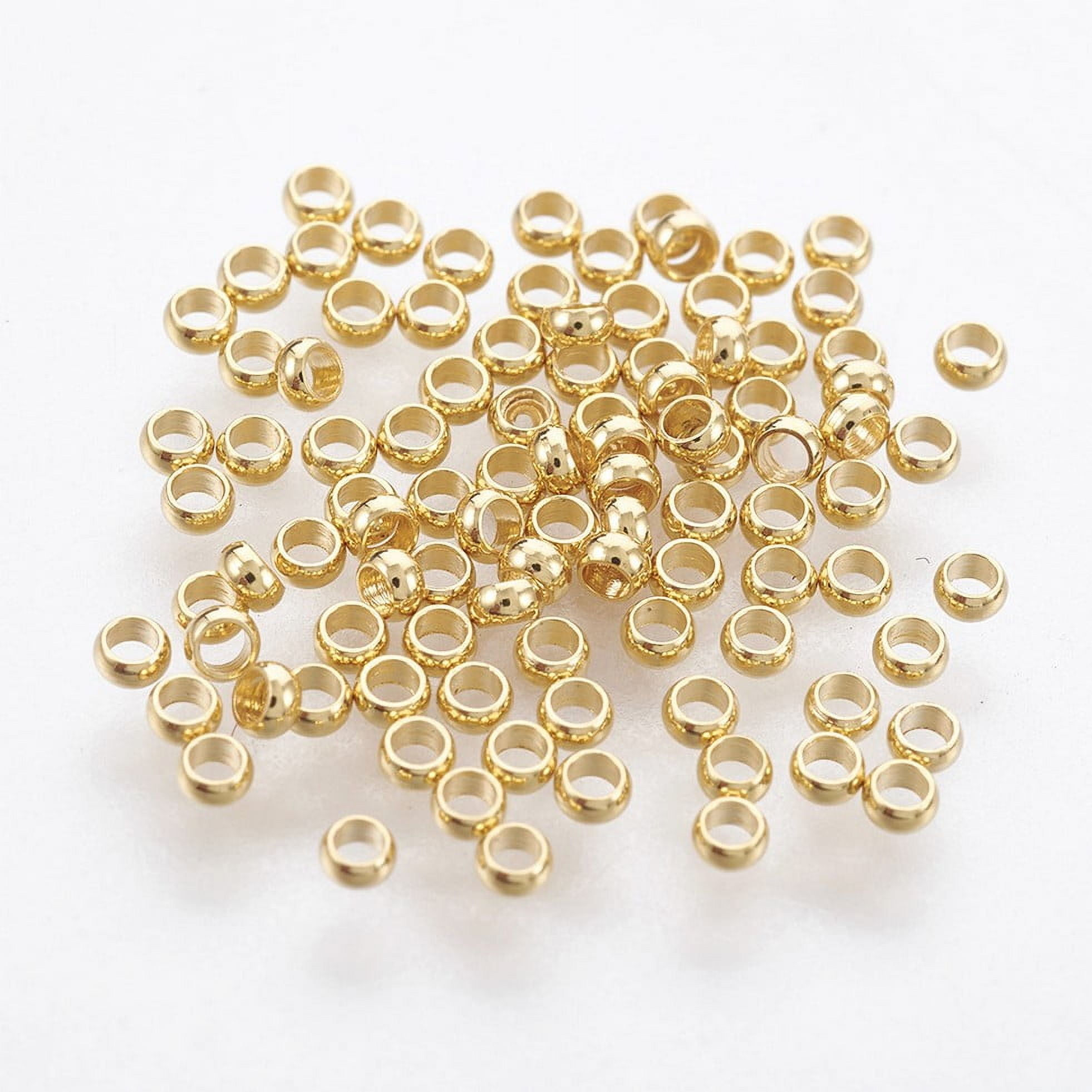 316 Surgical Stainless Steel Rondelle Crimp Beads for Bracelets Necklace Making Real 18K Gold Plated 1.9mm Hole: 1mm