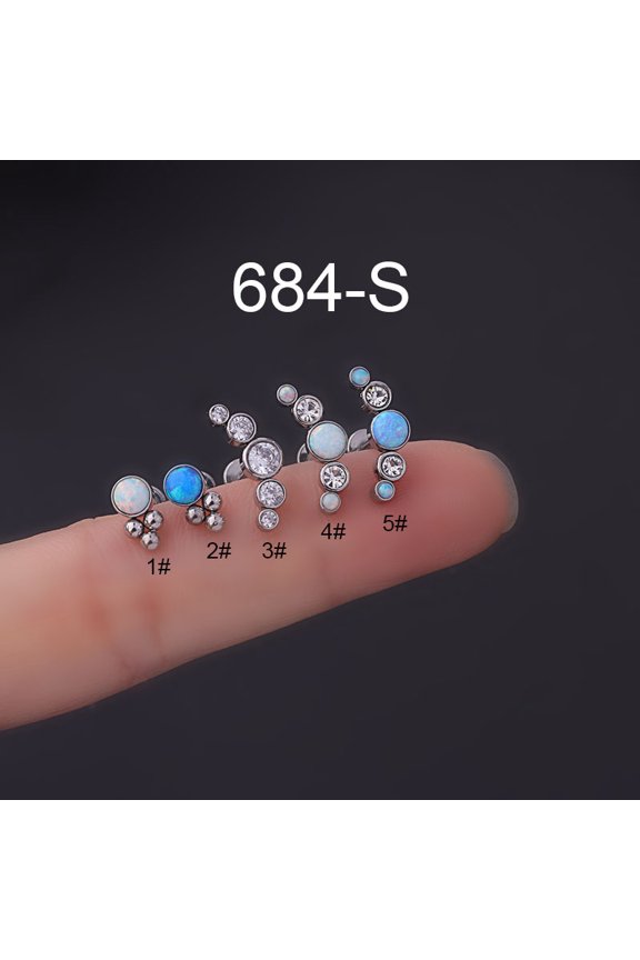 316 Surgical Stainless Steel & Synthetic Opal Flat Round Internally Threaded Labrets Stainless Steel color 8mm Pin: 1.2mm