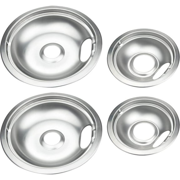 4 Pack Stove Burner Drip Pans,316048413 & 316048414 Range Burner Chrome Drip Pan Replacement for Frigidaire Kenmore Stove Includes 2 x 6 in, 2 x 8 in